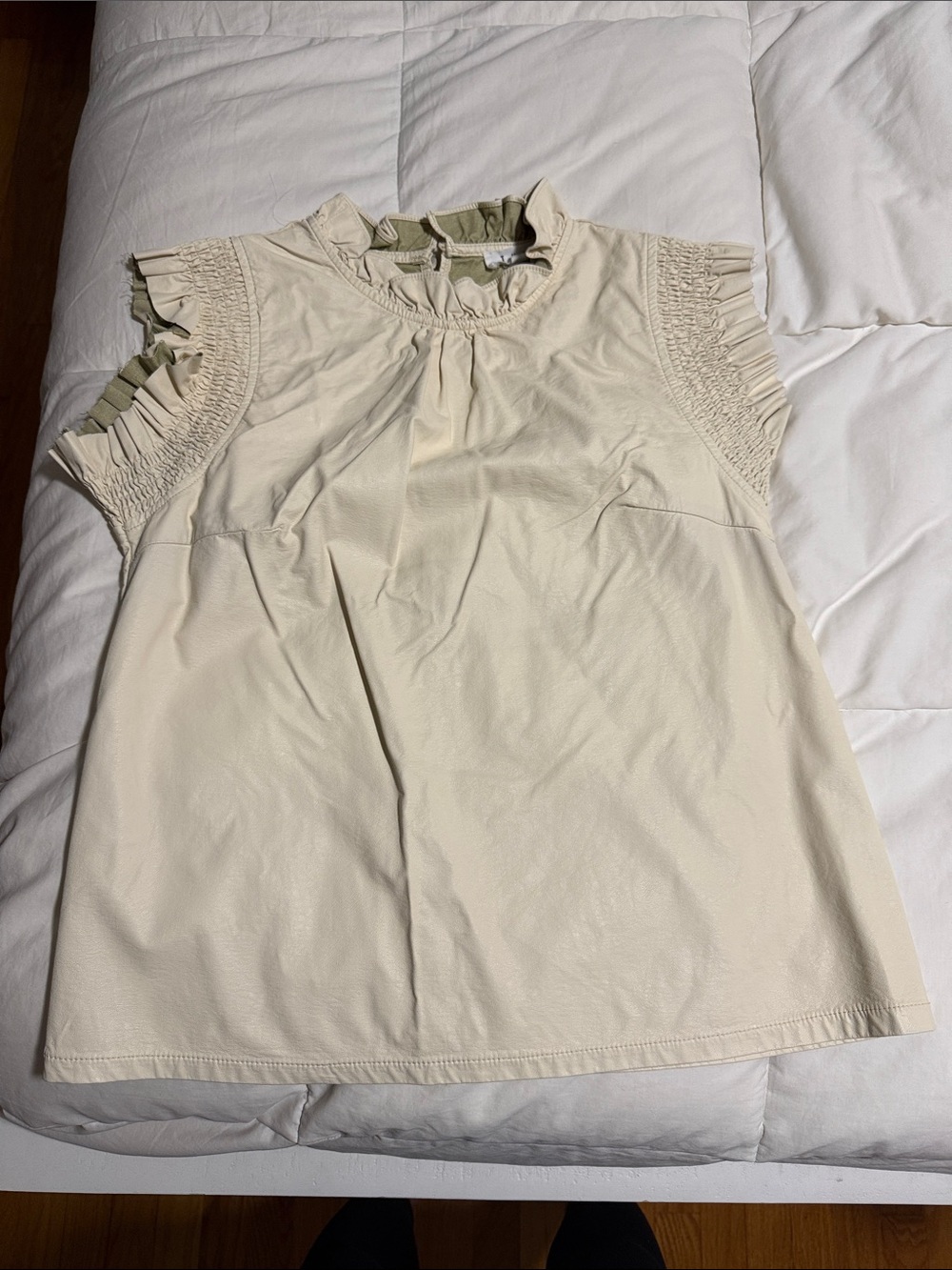 THML Cream Ruffle Neck & Smocked Sleeve Blouse